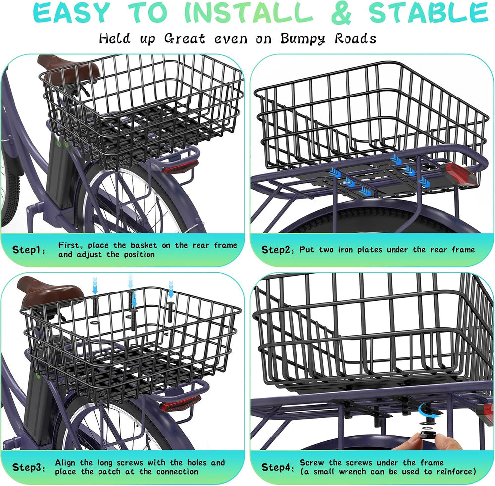 Bike Basket Rear, 16.5 x 12.5 x 6 Inches, Large Capacity Heavy Duty Bicycle B...