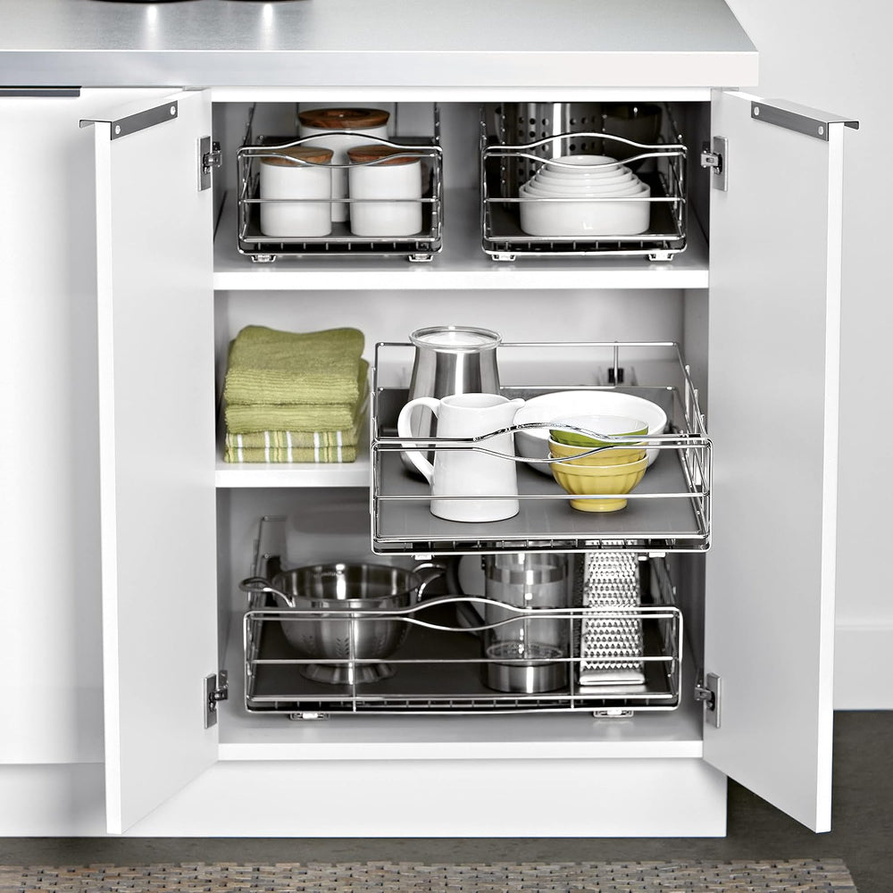 simplehuman 14 inch Pull-Out Cabinet Organizer, Heavy-Gauge Steel Frame, gray