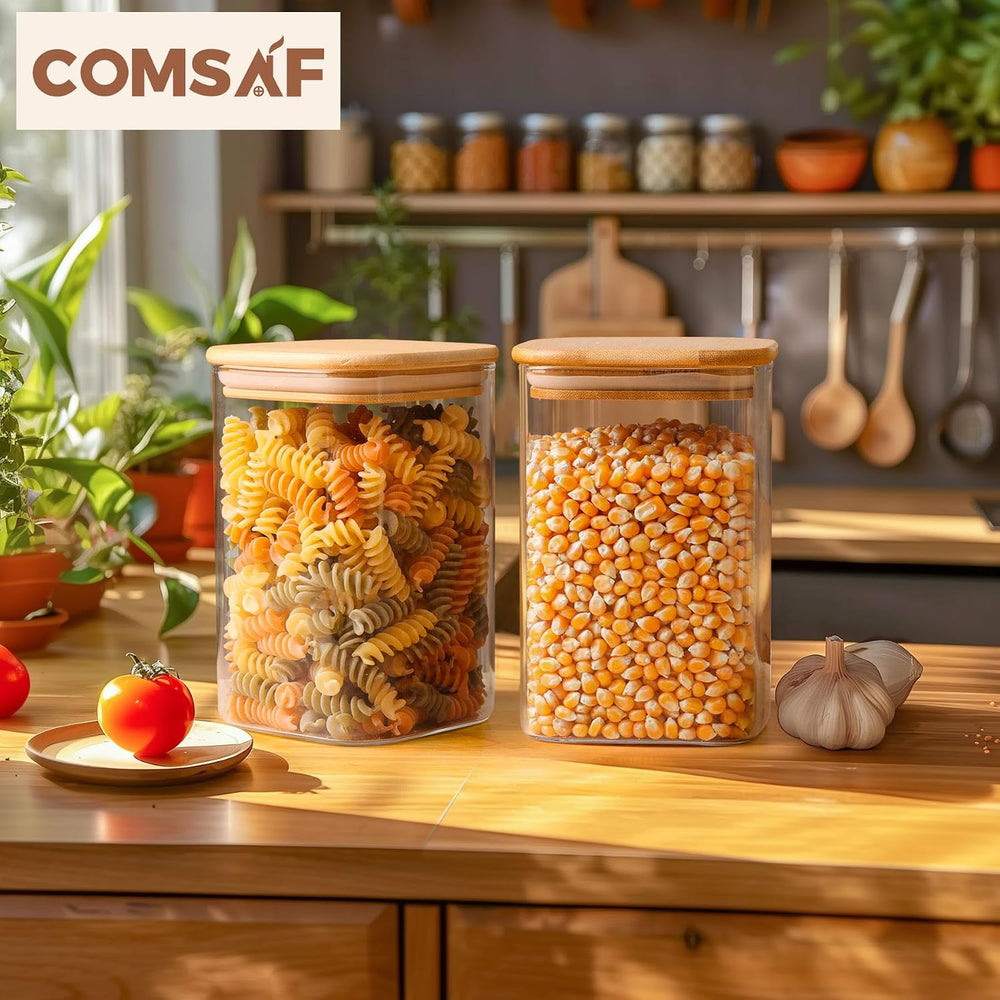 ComSaf Glass Storage Containers with Lids 1.2 Qt, Set of 6 Food Storage Jar