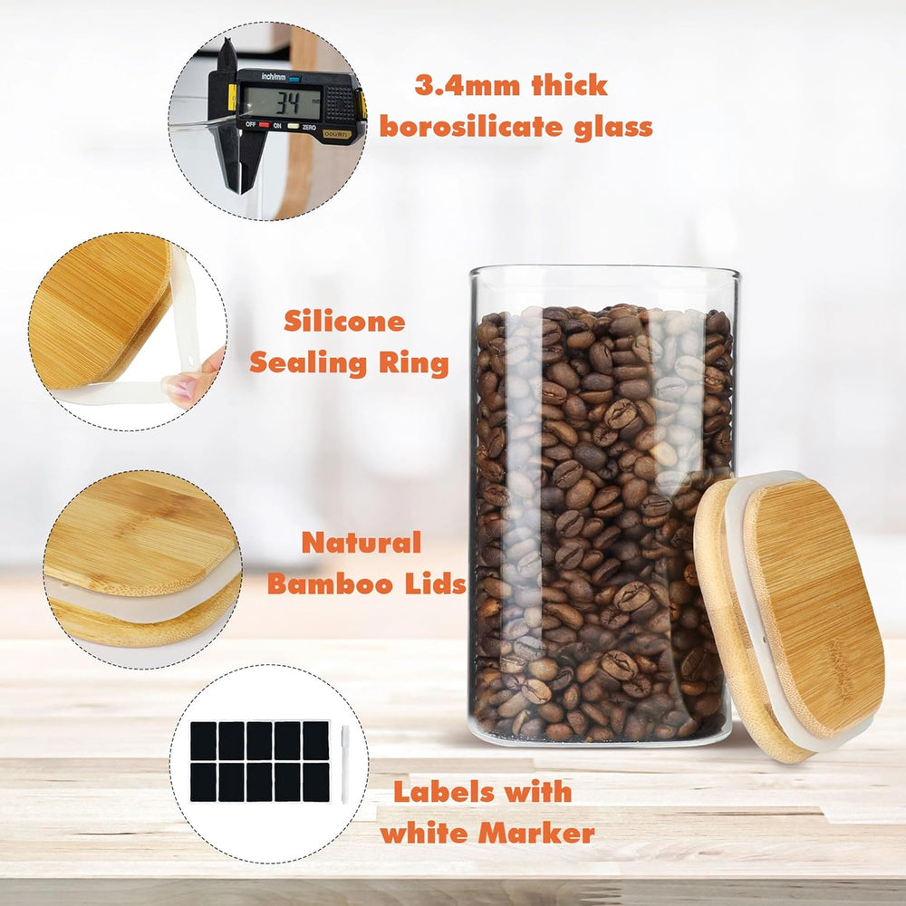 Glass Storage Containers with Airtight Bamboo Lids Muti Size Set of 5,Pantry ...