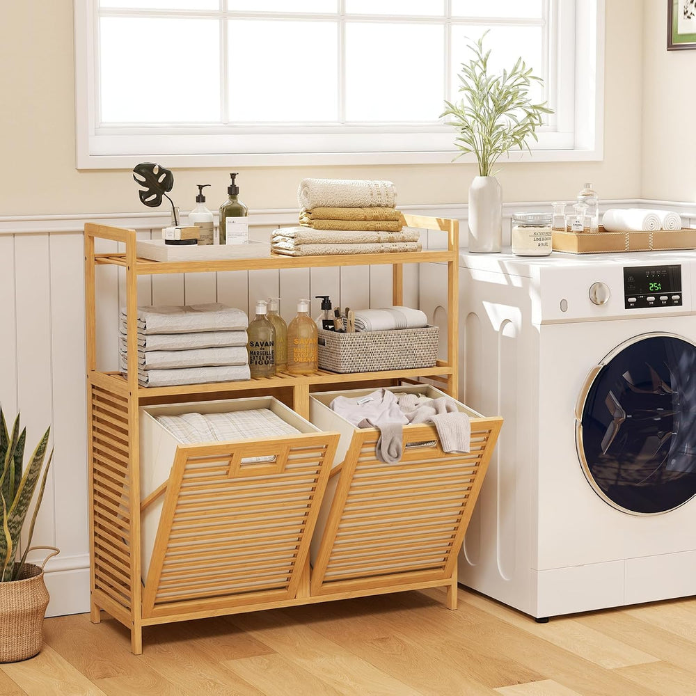 Giantex Double Tilt Out Laundry Hamper w/2-Tier Storage Shelf