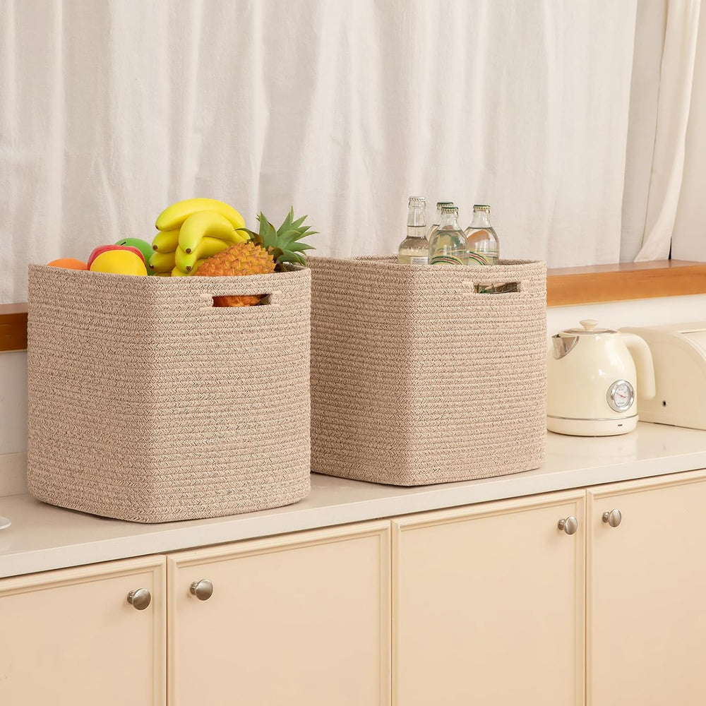 OIAHOMY 3 PACK Cube Storage Bin 13 Inch Collapsible Storage Cube Brown