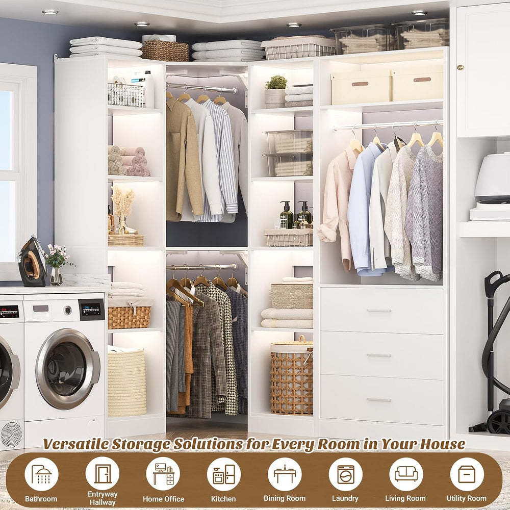 Besiost Corner Closet System with 3 Drawers, Corner Closet Organizer System