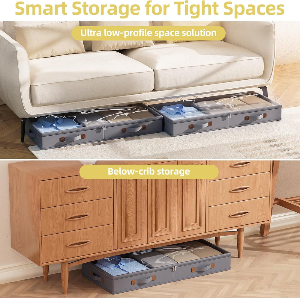 FHSQX Under Bed Storage Container 2Pack 3 Inches Low Profile Under-bed Organi...