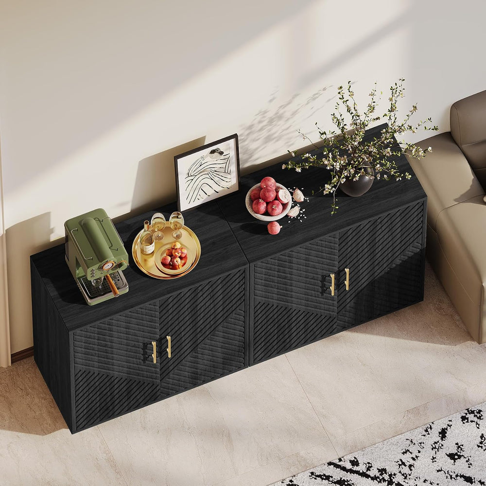 63" V-Shaped Fluted Buffet Cabinet, Adjustable Shelf, Matte Black
