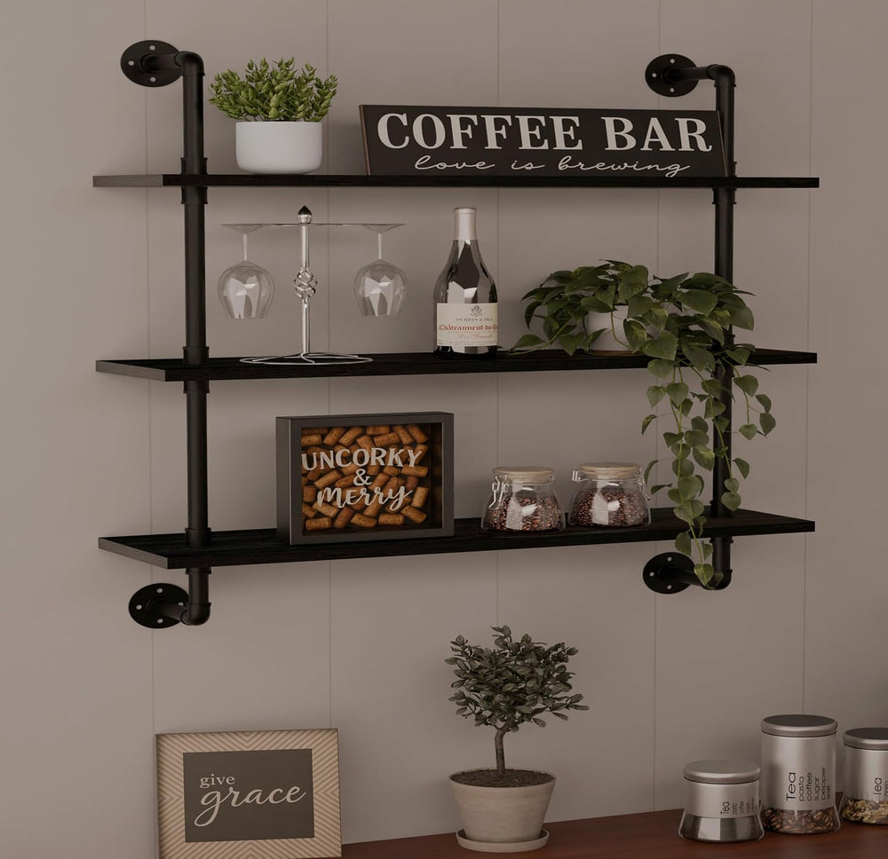 HDDFER Industrial Pipe Shelf Shelving Bookcase, Wall Mounted Rustic Bookshelf...
