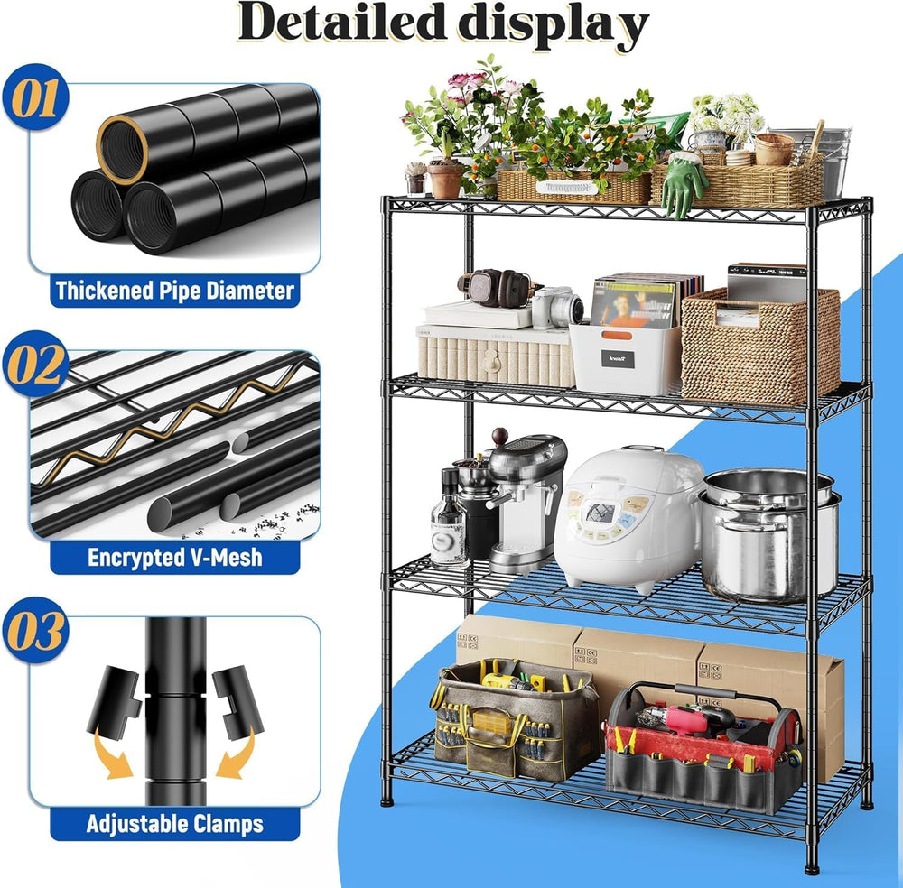 Xcity Storage Shelves, 4 Tier Heavy Duty Metal Shelving Unit with Wheels, 160...