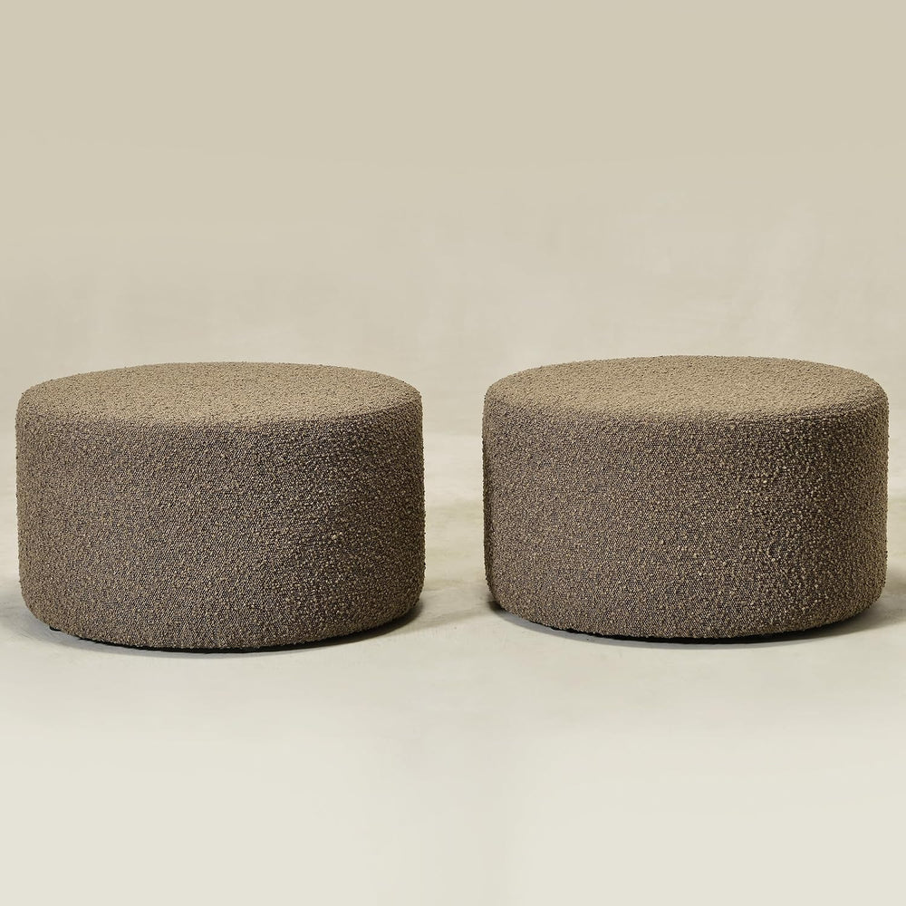 KINWELL Modern Round Boucle Ottoman Set of 2 (24" D x 24" W x 13&qu...