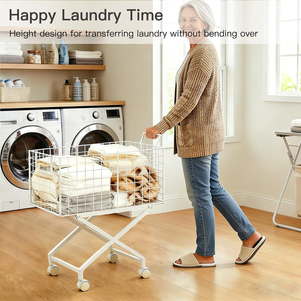 Rolling Laundry Basket with Wheels, 27" Elevated 80L Cart White