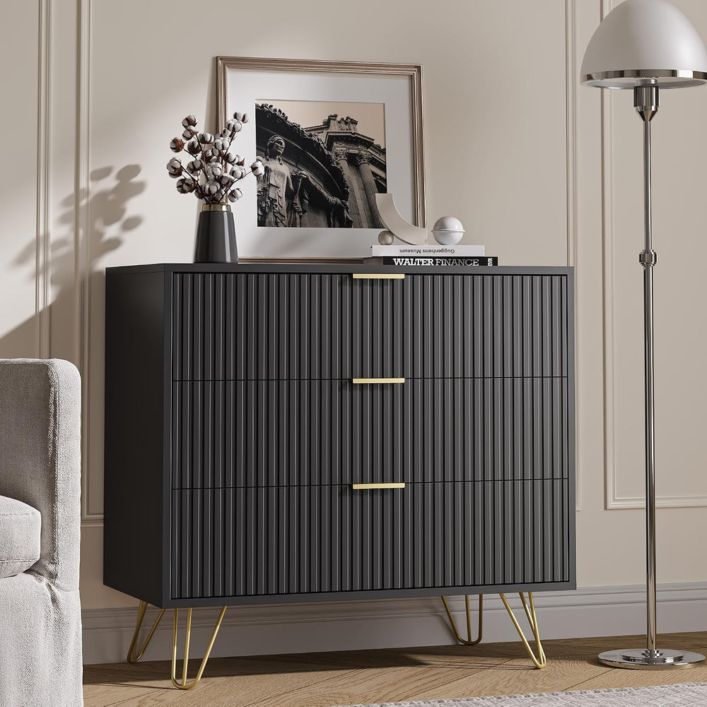 MAISONARIA Black 3 Drawer Dresser for Bedroom, Modern Closet Dressers Chest o...