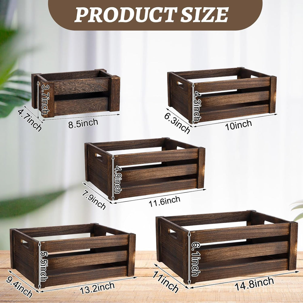Barydat 5 Pack Wooden Crates for Display Storage, Dusty Brown, Rustic
