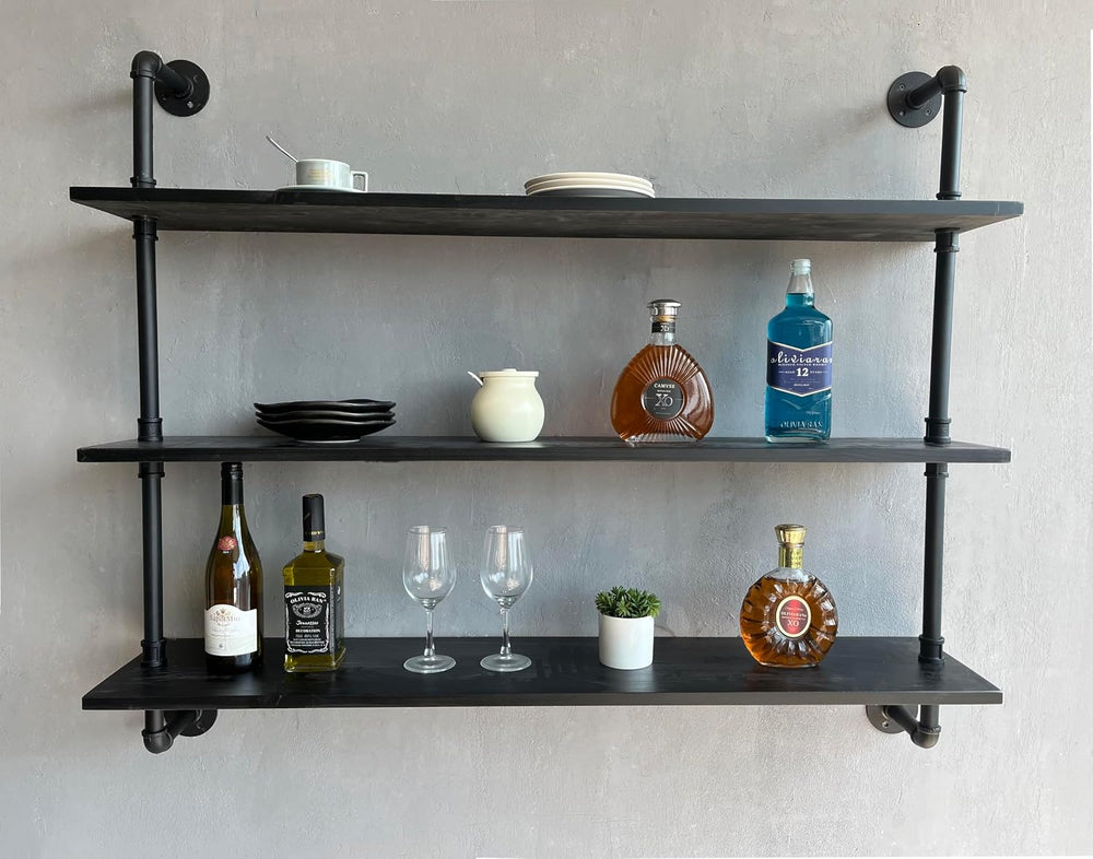 HDDFER Industrial Pipe Shelf Shelving Bookcase, Wall Mounted Rustic Bookshelf...