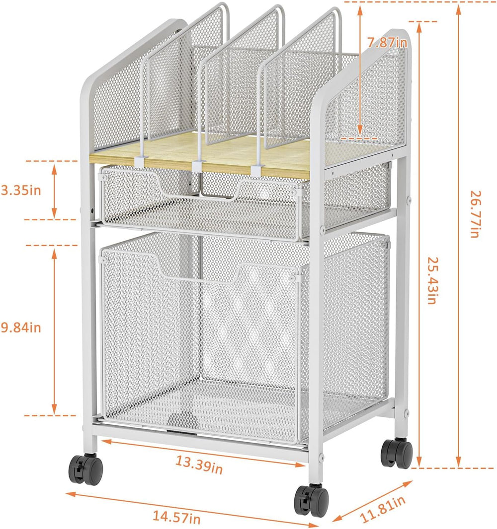 Rolling File Cabinet with Adjustable Dividers, Mobile Filing Cabinet with 2 S...