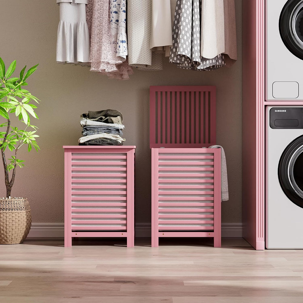 SMIBUY Double Laundry Hamper with Lid, 120L Bamboo Laundry Basket with Remova...