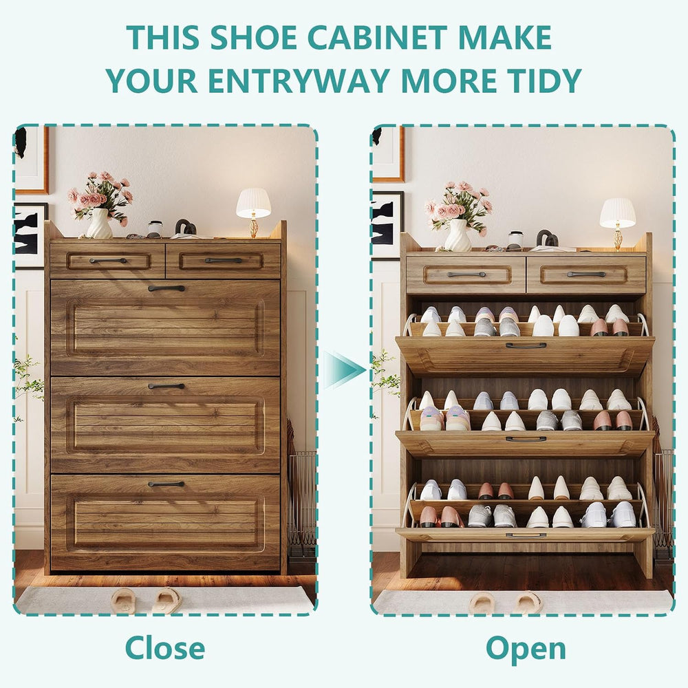 Shoe Cabinet for Entryway with 3 Large Flip Drawers and 2 Storage Drawer