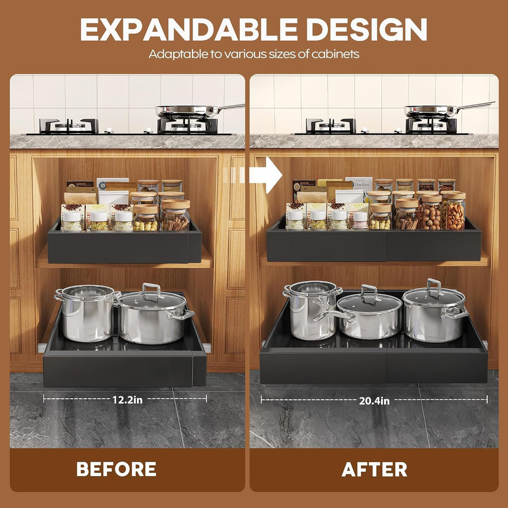 Seinloes 2 Pack Expandable Pull Out Cabinet Organizer 16.5"Deep With Rai...