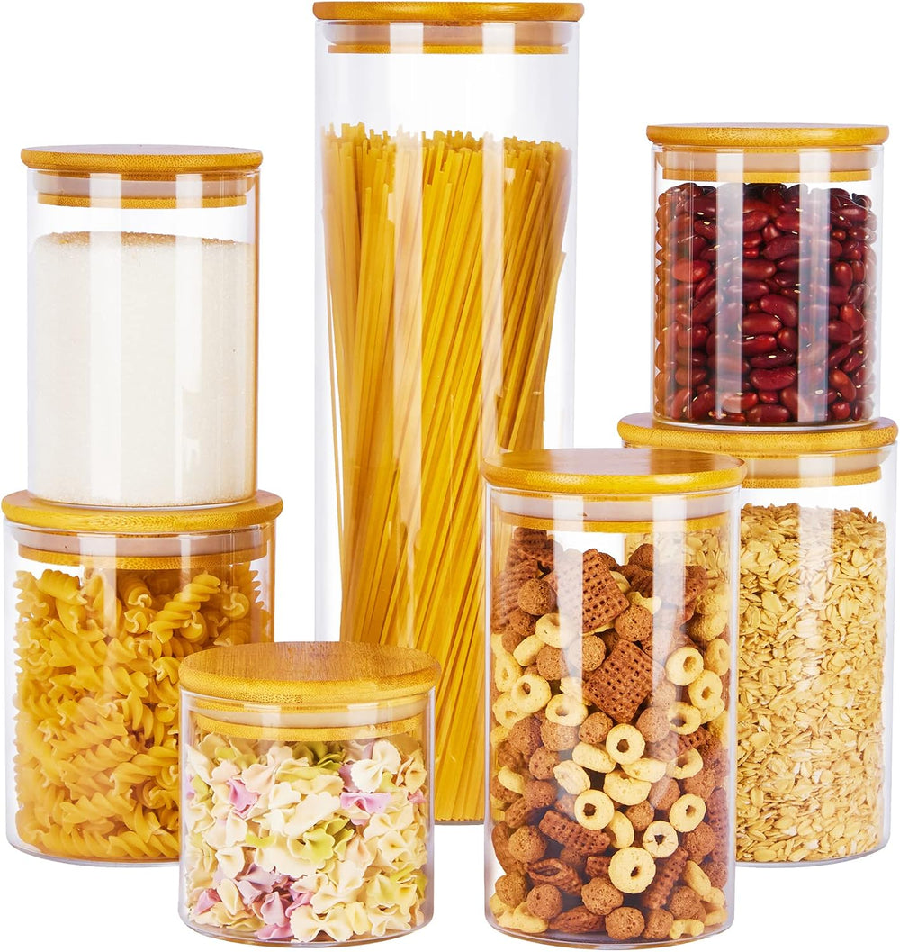 Vtopmart Glass Food Storage Jars, 7 Pack Kitchen Containers with Airtight Bam...