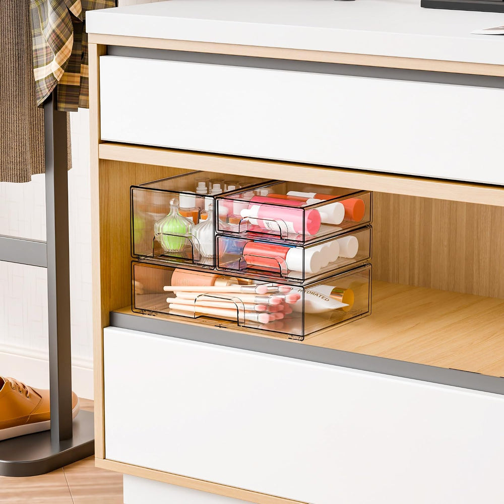 4 Pack Clear Stackable Storage Drawers,Pull-Out Medicine Cabinet Organizer an...