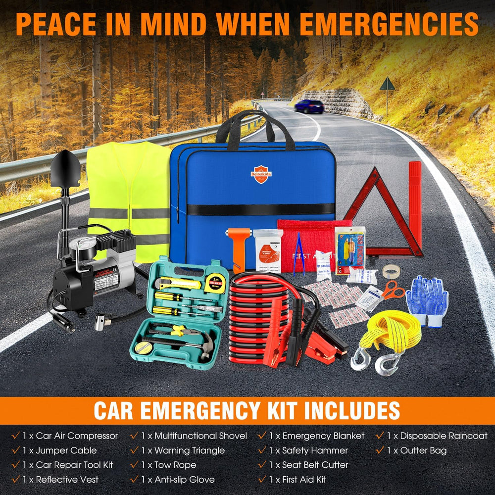 Emergency Car Kit,Roadside Emergency Tool Kit for Vehicle Truck with Air Comp...