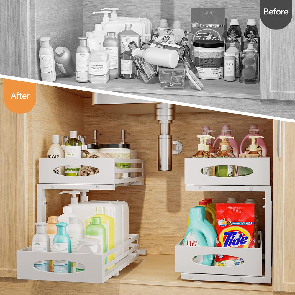 Under Sink Organizer, 2 Tier Under Sink Organizers and Storage, Adjustable He...