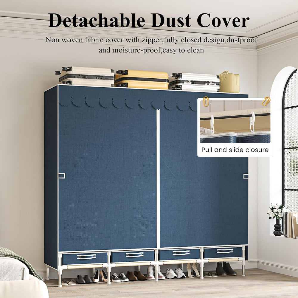 Portable Wardrobe with 4 Drawers and 3 Shelves, 67 Inch Large Capacity Freest...