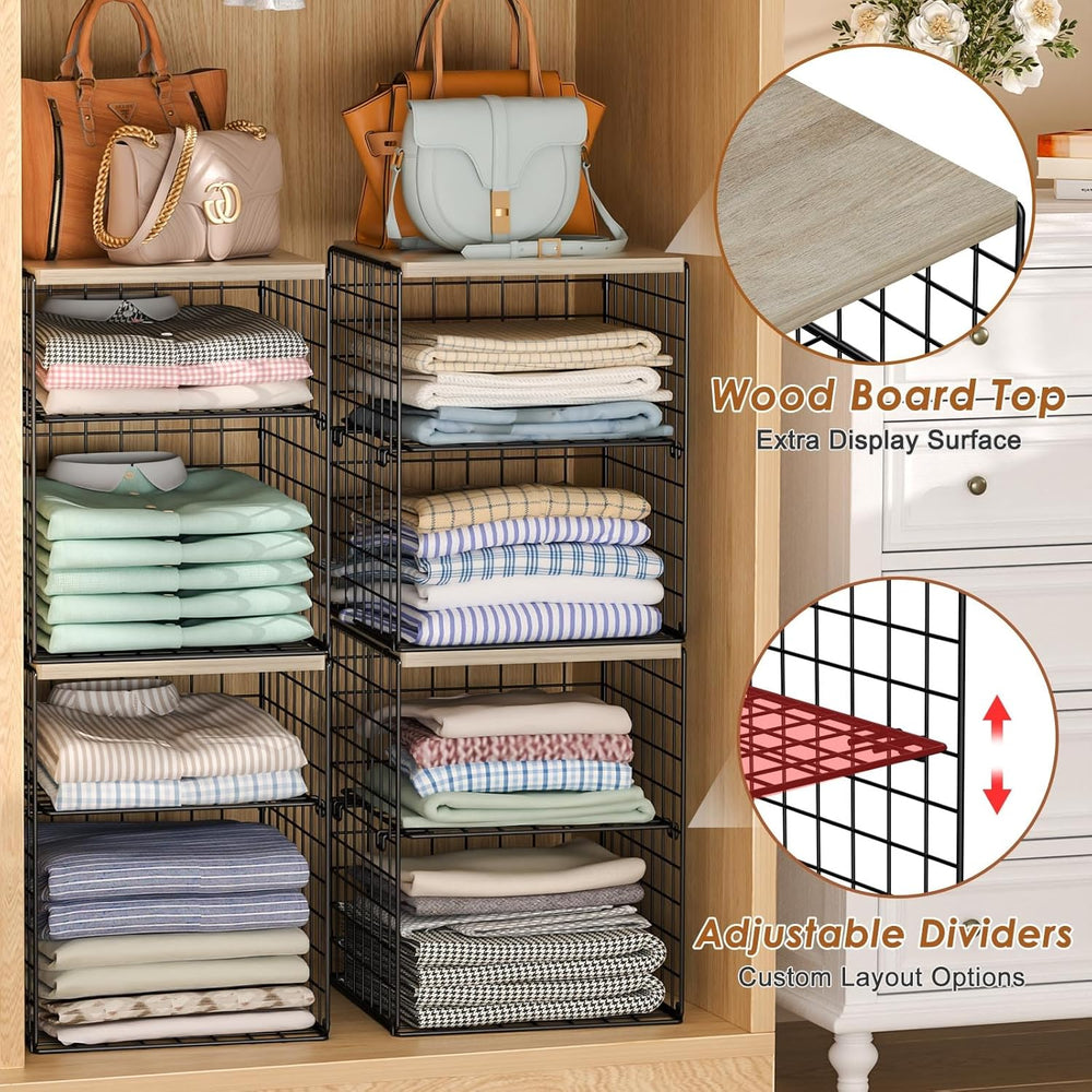 6-Tier Stackable Closet Organizers and Storage Basket, Set of 3 Closet Shelf ...