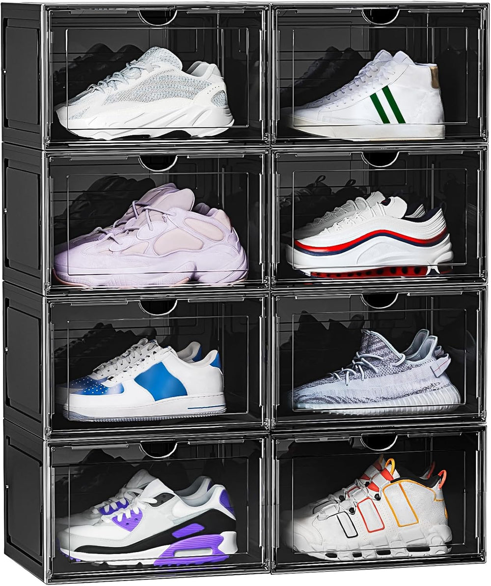 8 Pack XL Shoe Storage Box Organizer,Drop Side Large Shoe Boxes Clear Plastic...