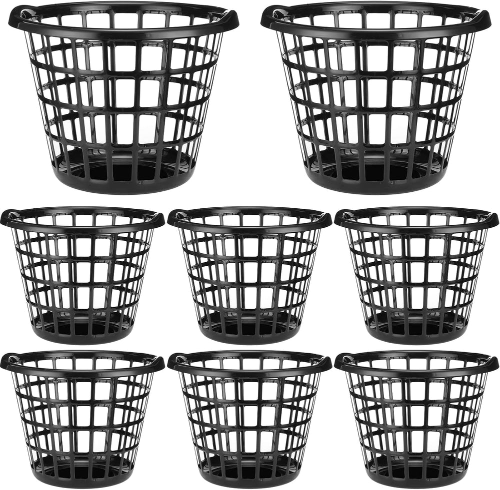 Uiifan 8 Pcs Black Plastic Round Laundry Baskets with Easy Carry Handles