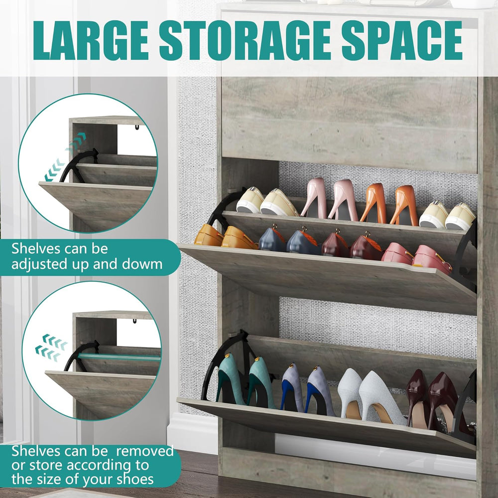 Wodeer Narrow Shoe Cabinet for Entryway, Slim Shoe Storage Cabinet with 3 Fli...