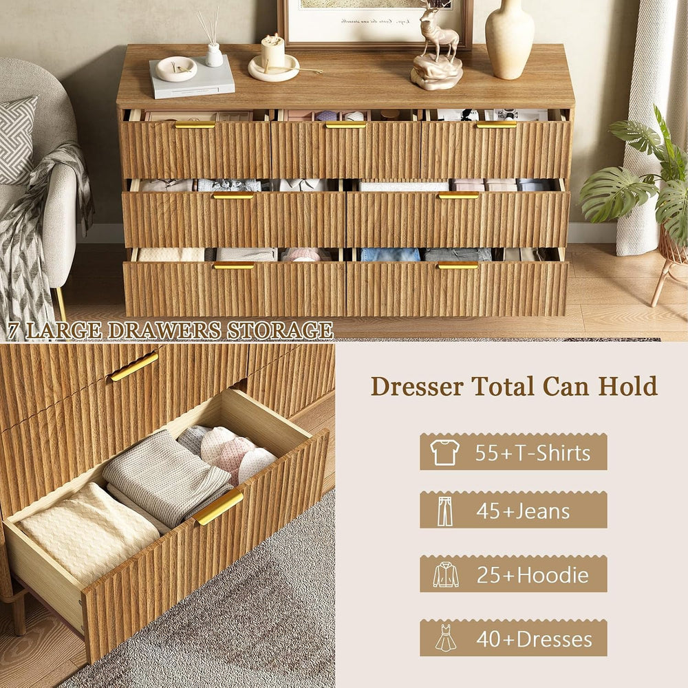 CARPETNAL Fluted Dresser and Nightstand Sets for Bedroom, 3 Pcs Bedroom Set, ...