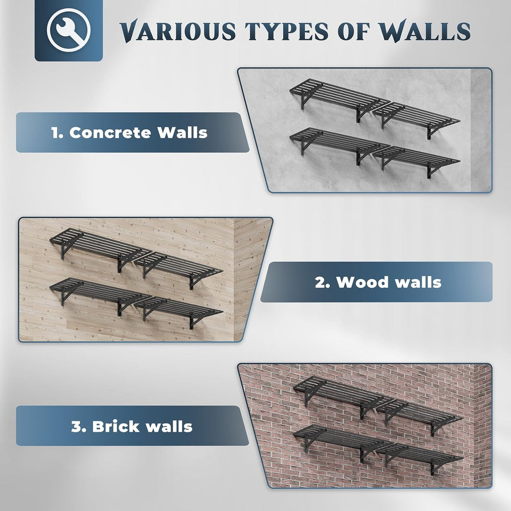 Jusgym 4 Pack Garage Shelving Wall Mounted with 16 Hooks, 1.5x4ft, 1000lbs