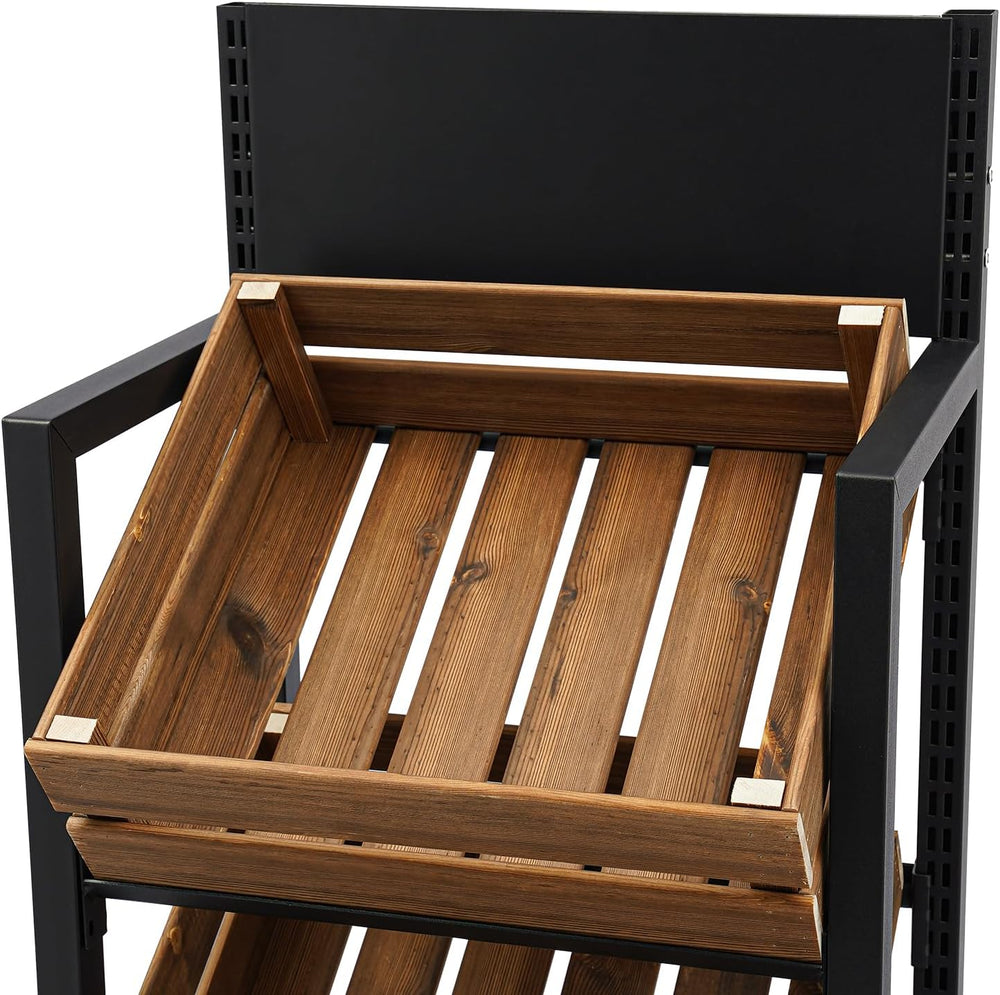 Market Retail Display Rack, 4-Tier Wood Fruit and Vegetable Storage Rack Reta...