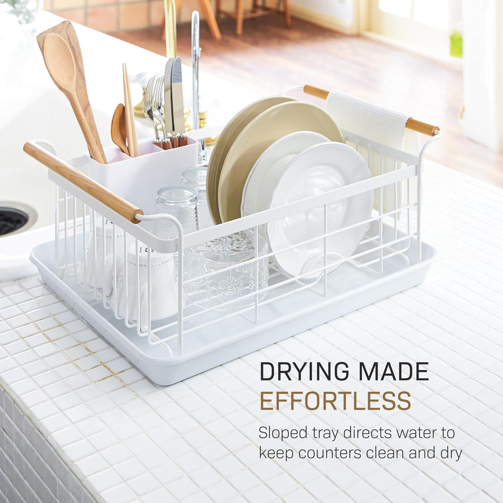 YAMAZAKI Home Dish Drying Rack โ Modern White Dish Rack for Kitchen Counter w...