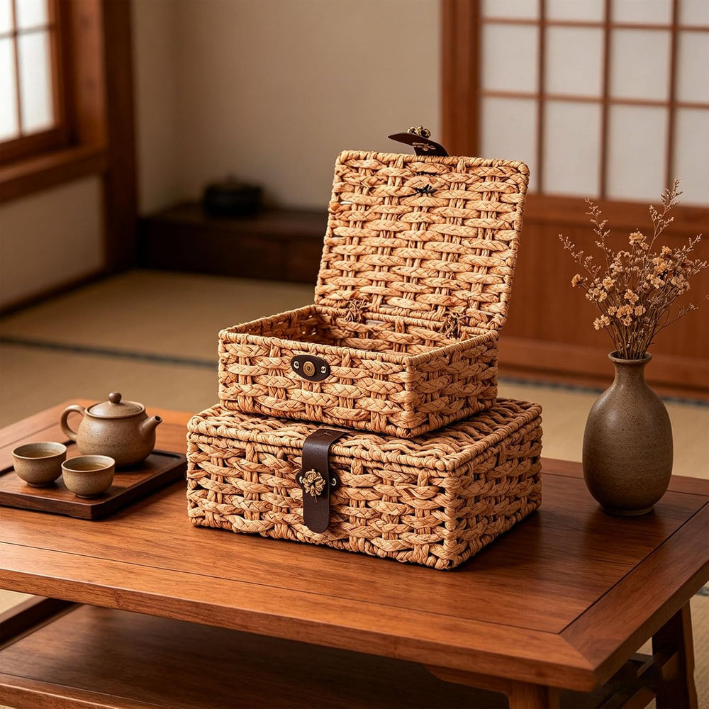 Water Hyacinth Wicker Storage Box with Lid (Large)