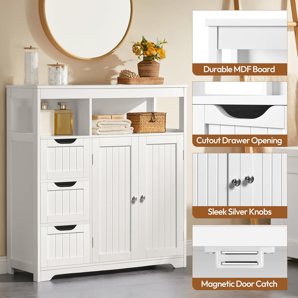 Yaheetech Small Bathroom Storage Cabinet with 3 Drawers & 2 Doors, White