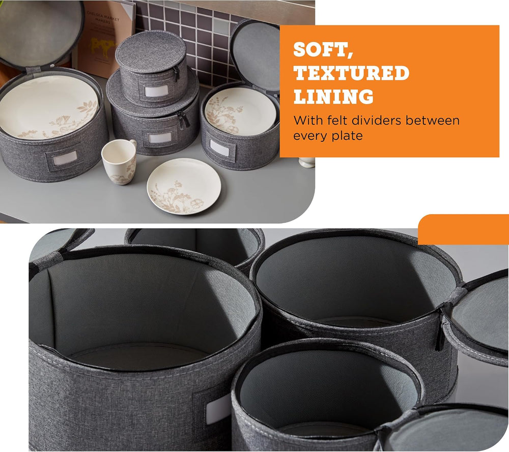 storageLAB 4-Piece China Plate Storage Set | Hard Shell Dividers | Gray