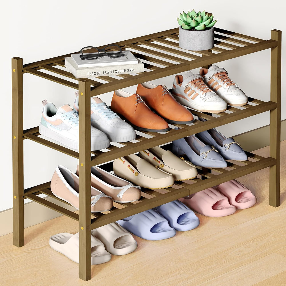 Smiry Bamboo Shoe Rack for Closet, 3 Tier - 26.77" Wide, Walnut