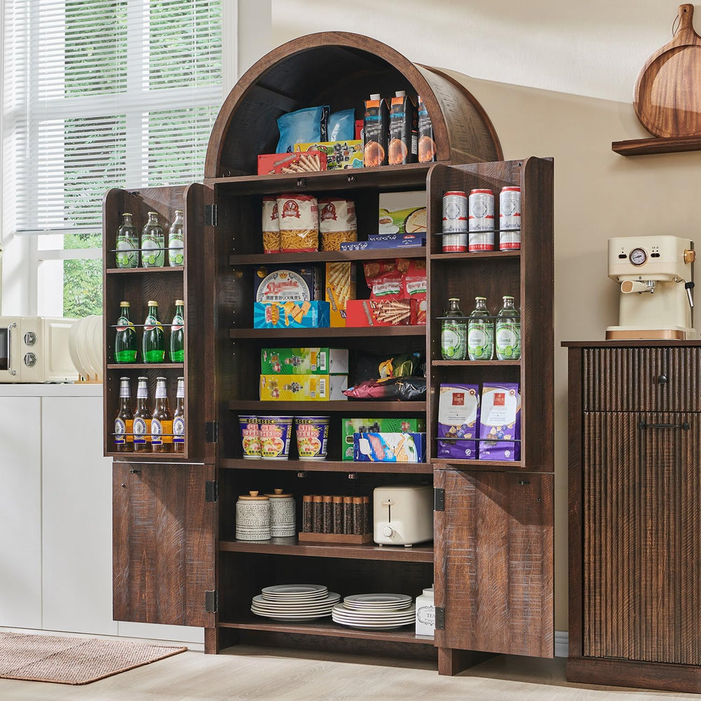 IFBUY 71" Tall Arched Bathroom Storage Cabinet, Modern Fluted Design, Brown
