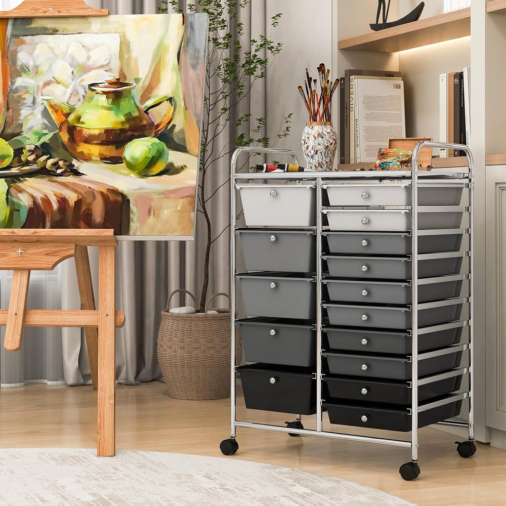 COSTWAY 15 Drawer Rolling Storage Cart, Mobile Storage Organizer