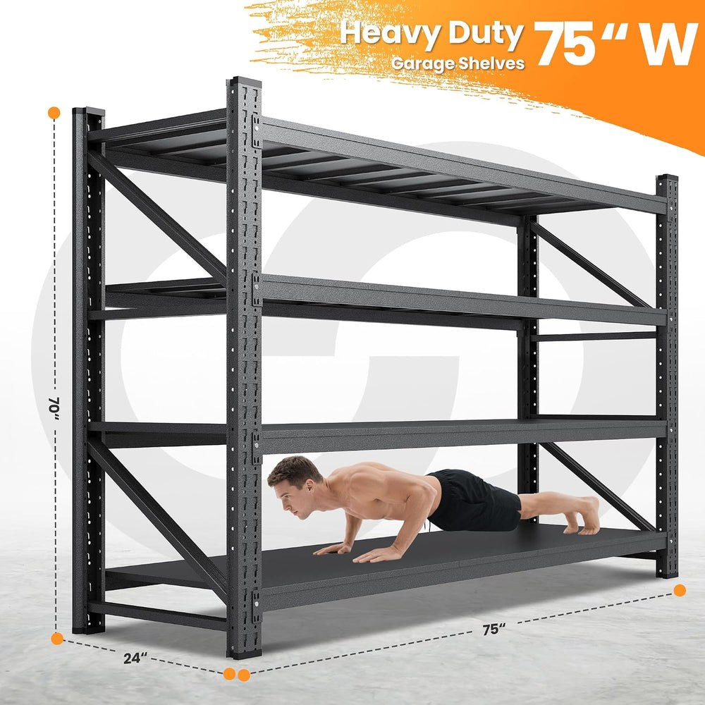 75” Wide Heavy Duty Metal Garage Shelving, Adjustable Storage Shelf