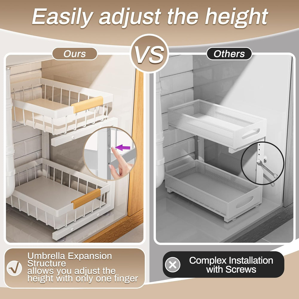 ADBIU Under Sink Organizer 2 Pack, Adjustable Height (11"-15.75") U...