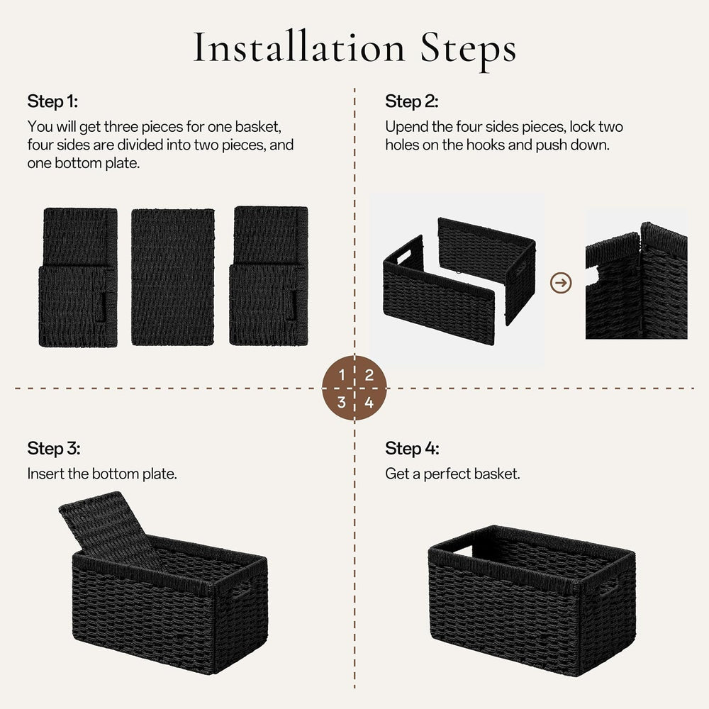 joybest Black Wicker Baskets for Shelves, Hand-woven Storage Baskets