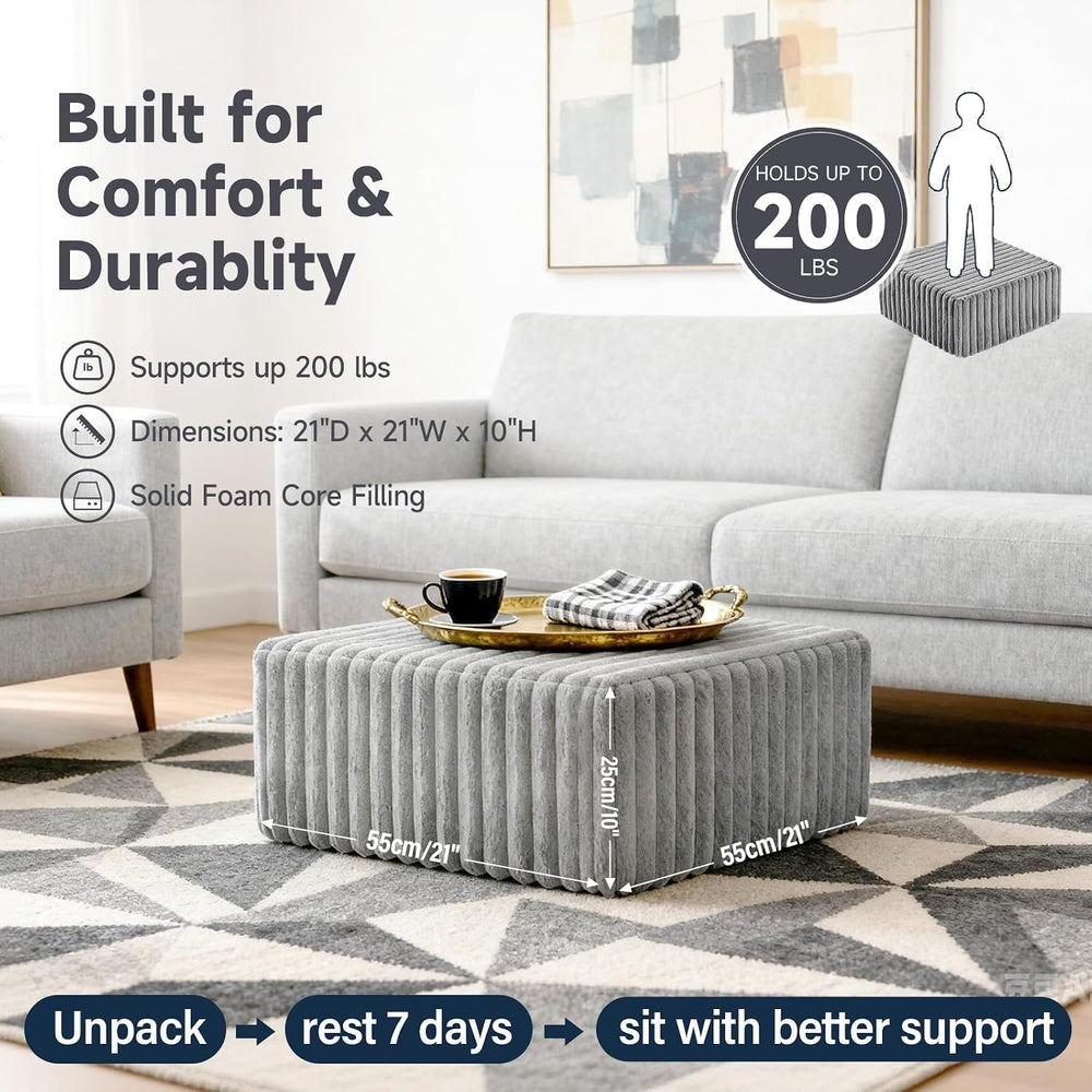 Tiita Square Stuffed Pouf Ottoman, Soft Foot Stool with Solid Foam Block