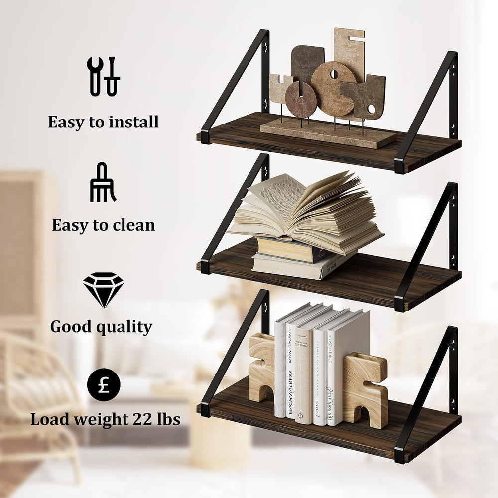 BAMEOS Floating Shelves Rustic Wood Wall Shelf, Small Bookshelf for Living Ro...