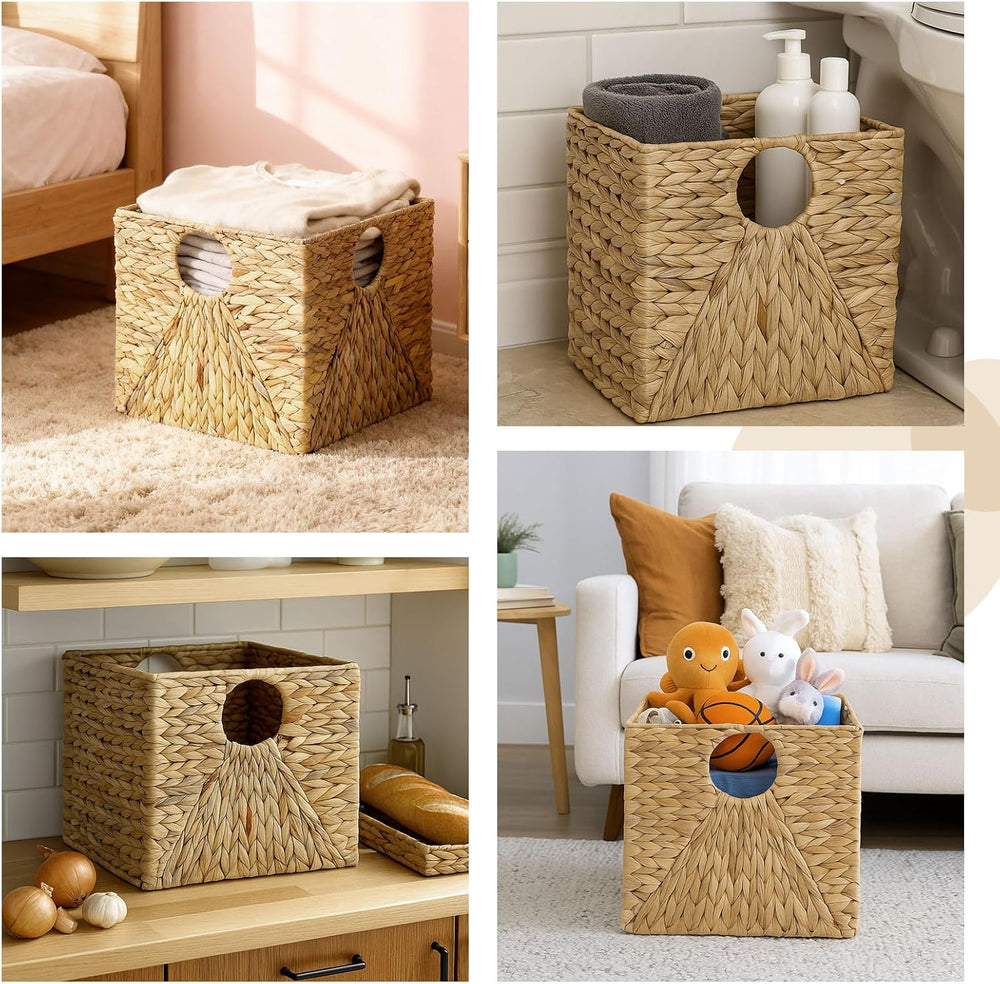 Jinei 6 Pcs Water Hyacinth Storage Baskets 12"x12"x12" Wood Color