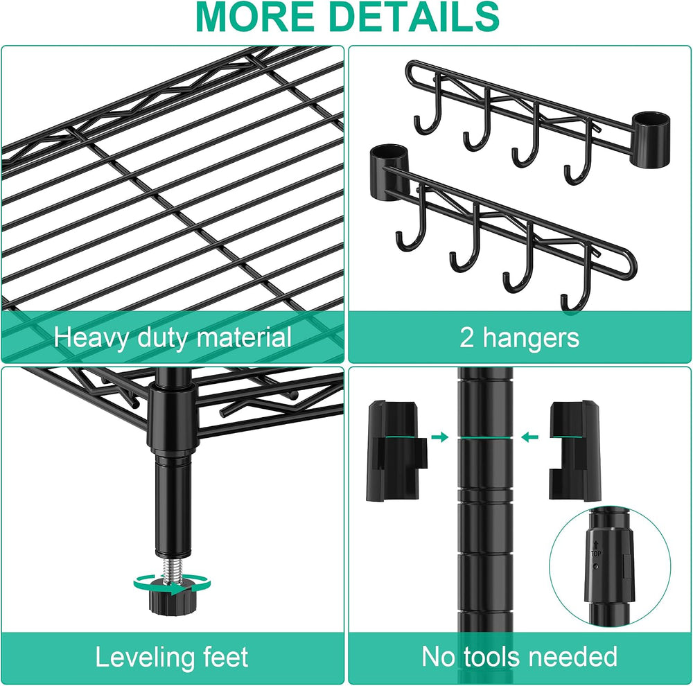 Folews 5-Tier Rolling Storage Shelf with Wheels, Metal Wire Shelving Unit