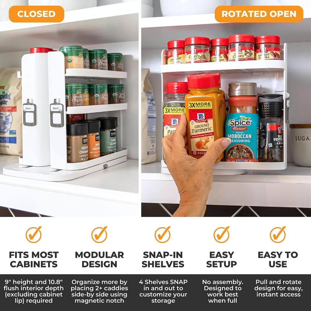 Cabinet Caddy SNAP! Spice Rack Organizer for Cabinet, 4 Adjustable Shelves