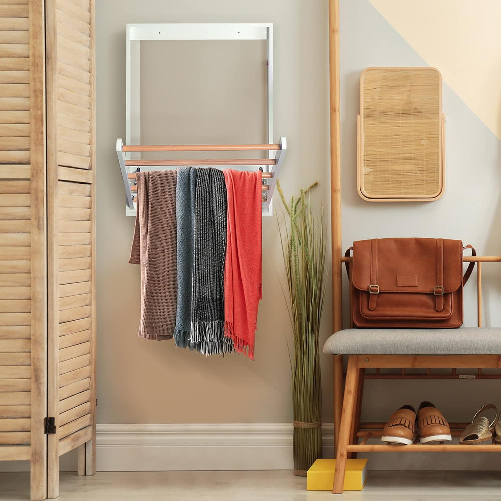 Wooden Wall Mounted Clothes Drying Rack, Foldable Laundry Rack