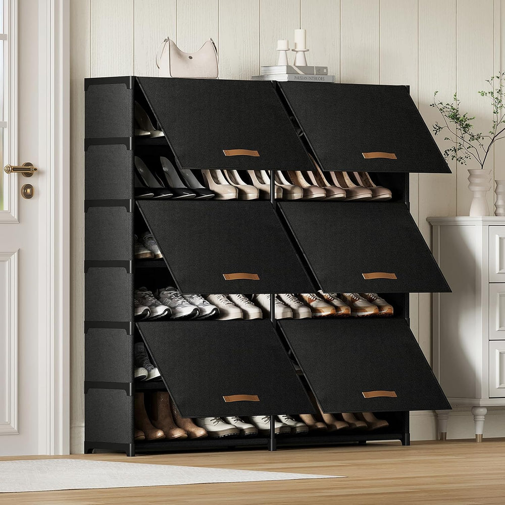2 by 7 Tier Shoe Cabinet, 42-Pair Storage for Closet, Black