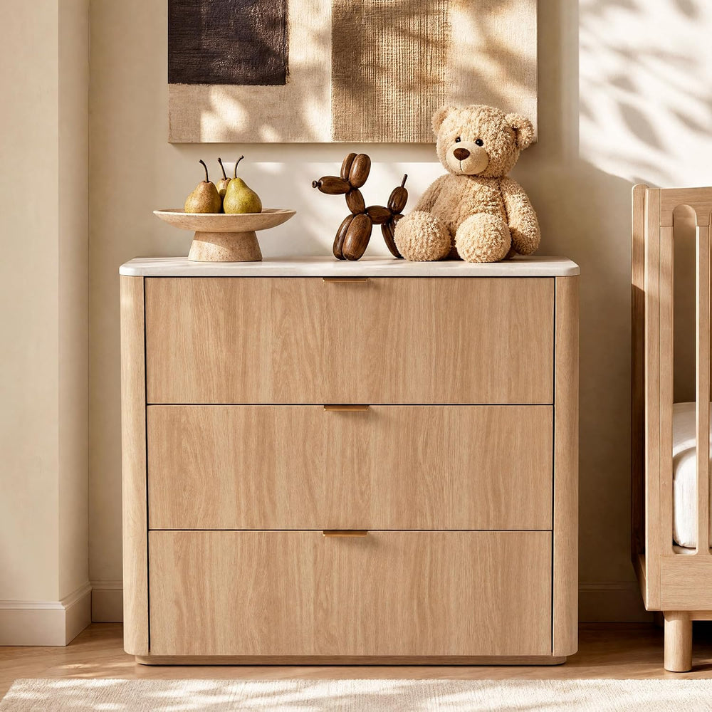 ModernMate 3 Drawer Dresser with Curved Profile & Faux Travertine Texture...